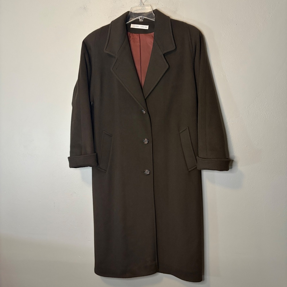 Vintage Larry Levine Wool Coat Brown Olive Long Union Made Women Size 8